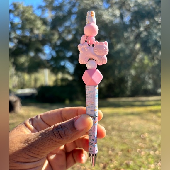 Accessories - Custom Handmade Pink Cat with pen & flowers